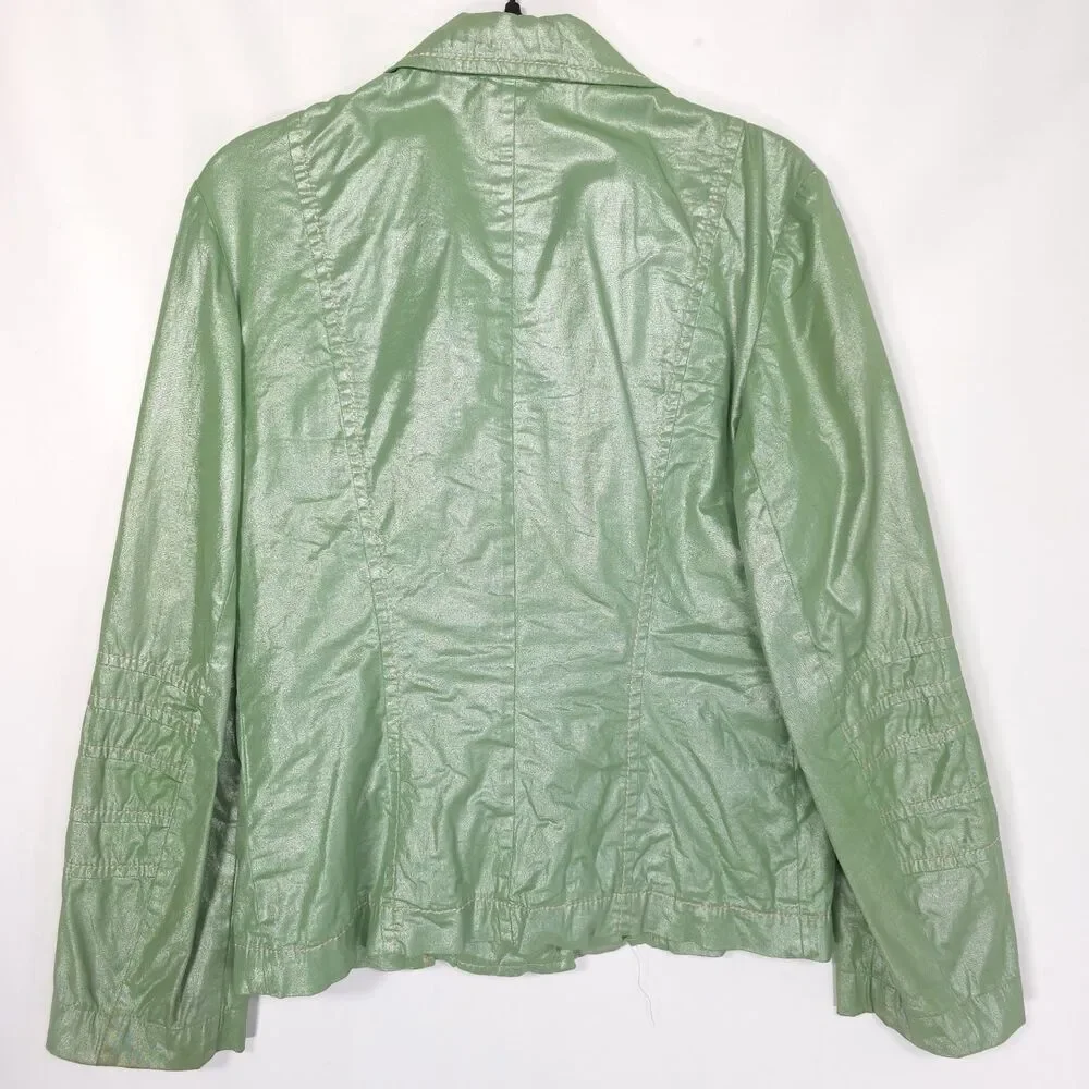 ESCADA apriori Jacket Size 4 Shimmering‎ Iridescent Green Faux Leather Vintage - Picture 7 of 11